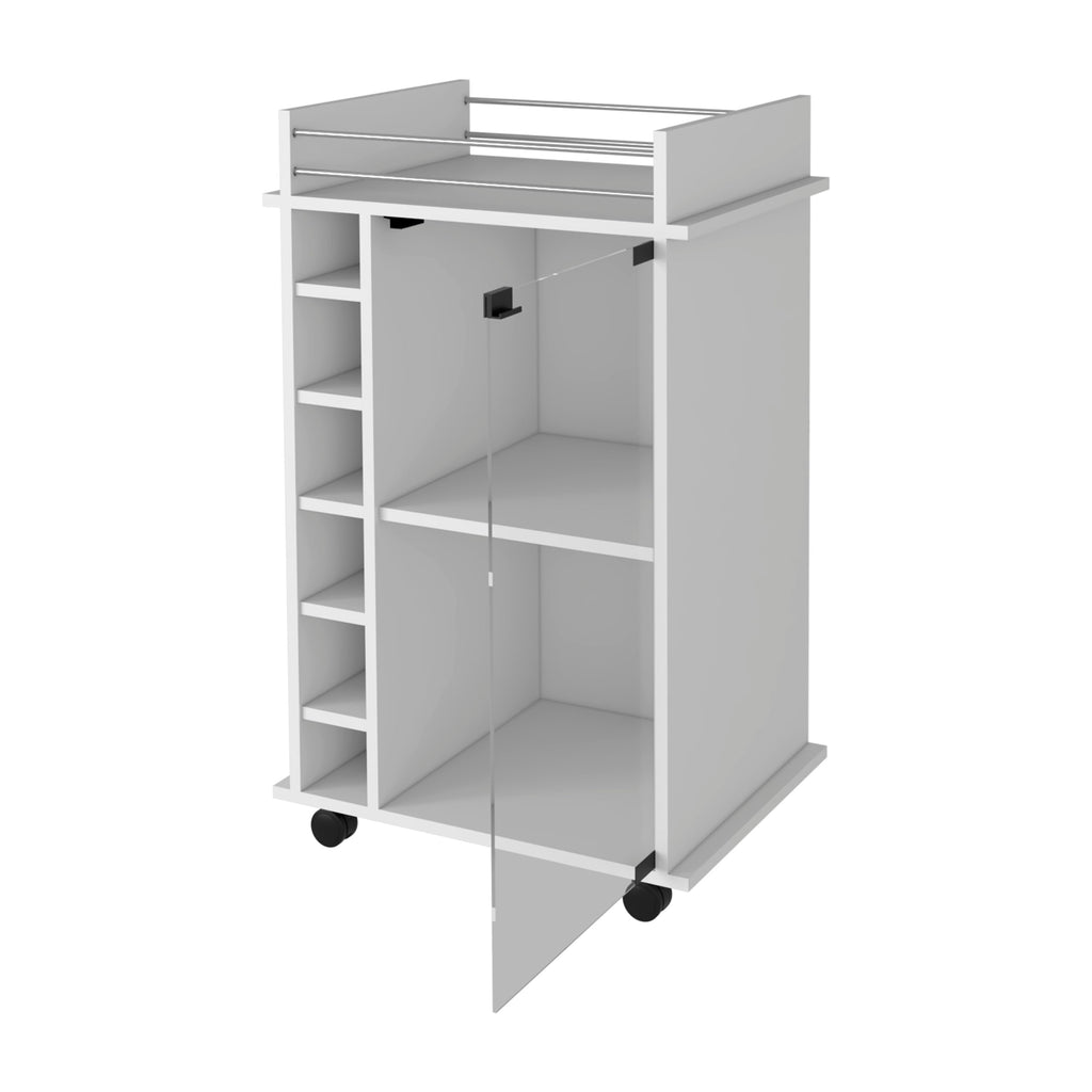 White Bar Cart Two Shelves Wine Rack Four Casters