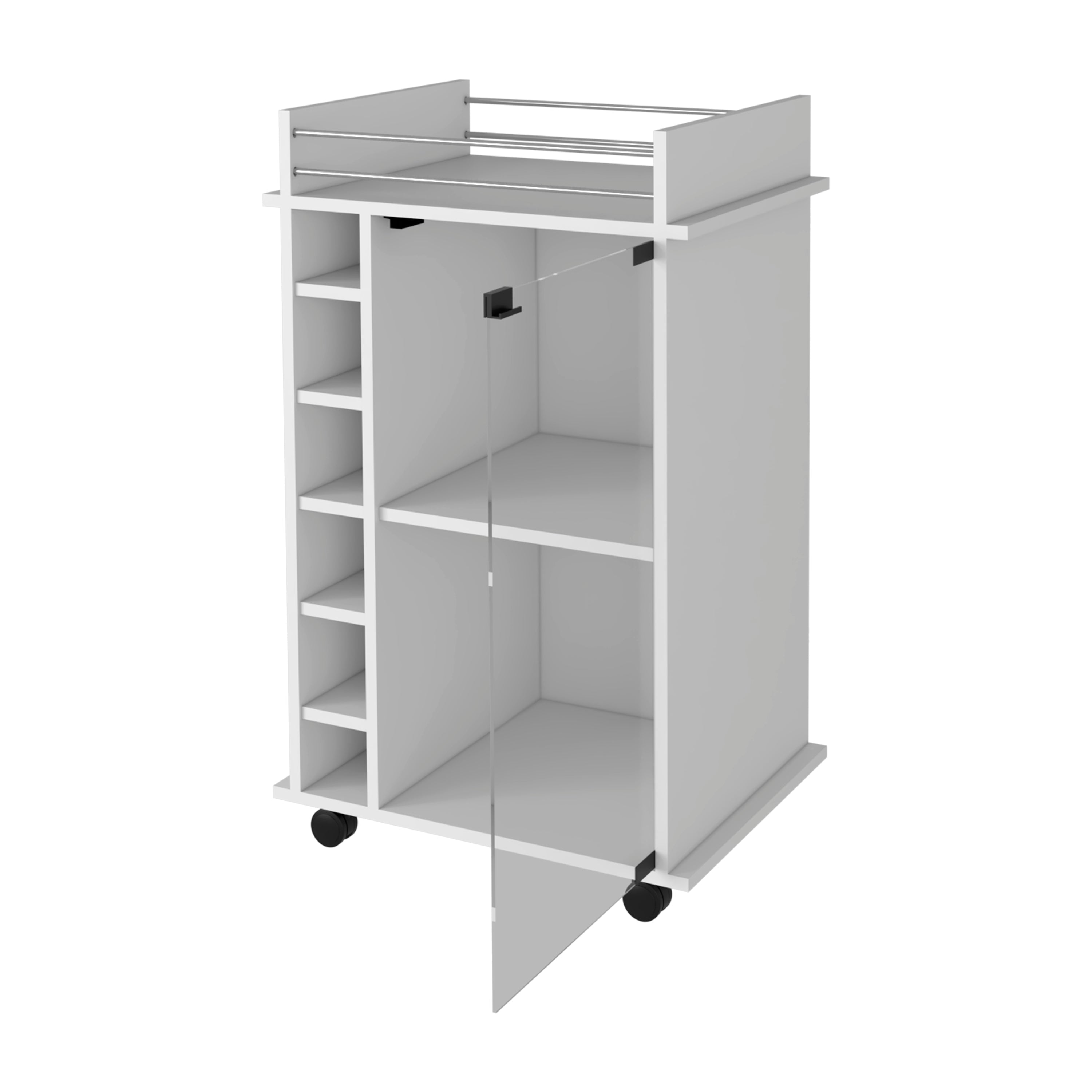 White Bar Cart Two Shelves Wine Rack Four Casters