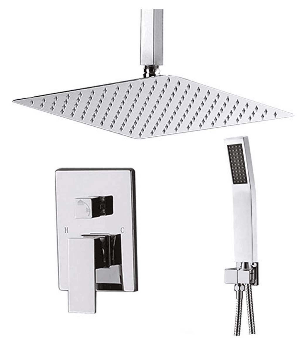 Polished Chrome Wall Mounted Rainfall Shower Head Mixer System