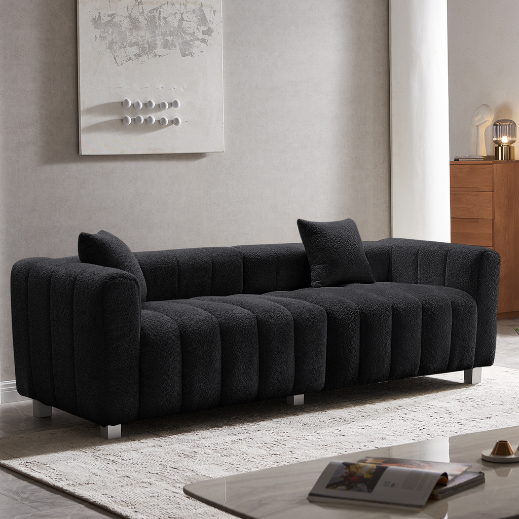 Sofa Modular Velvet Teddy Black 3 Seat Metal Legs 87 In 750 LB
