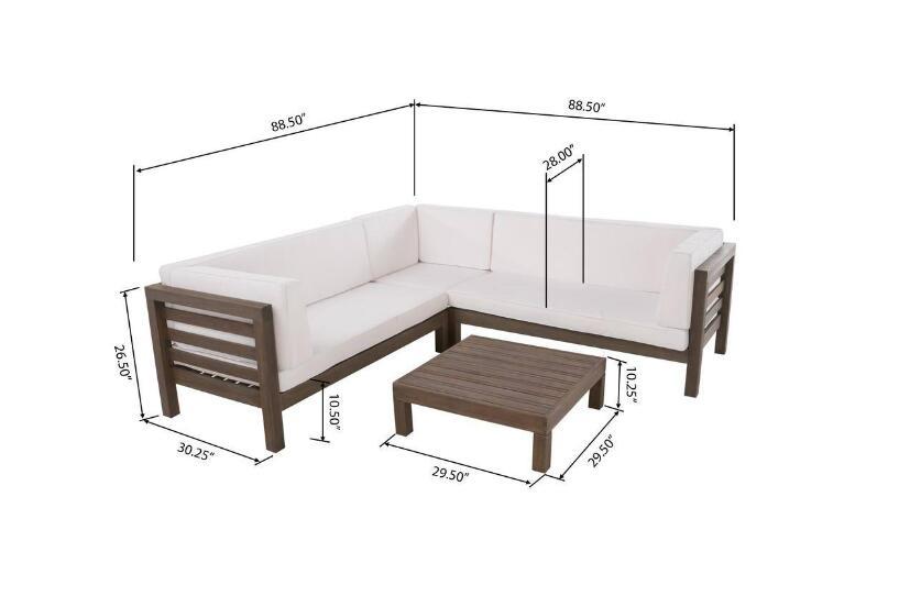 Outdoor Sectional Set Acacia Wood White V-Shape 4 Piece 600 LB