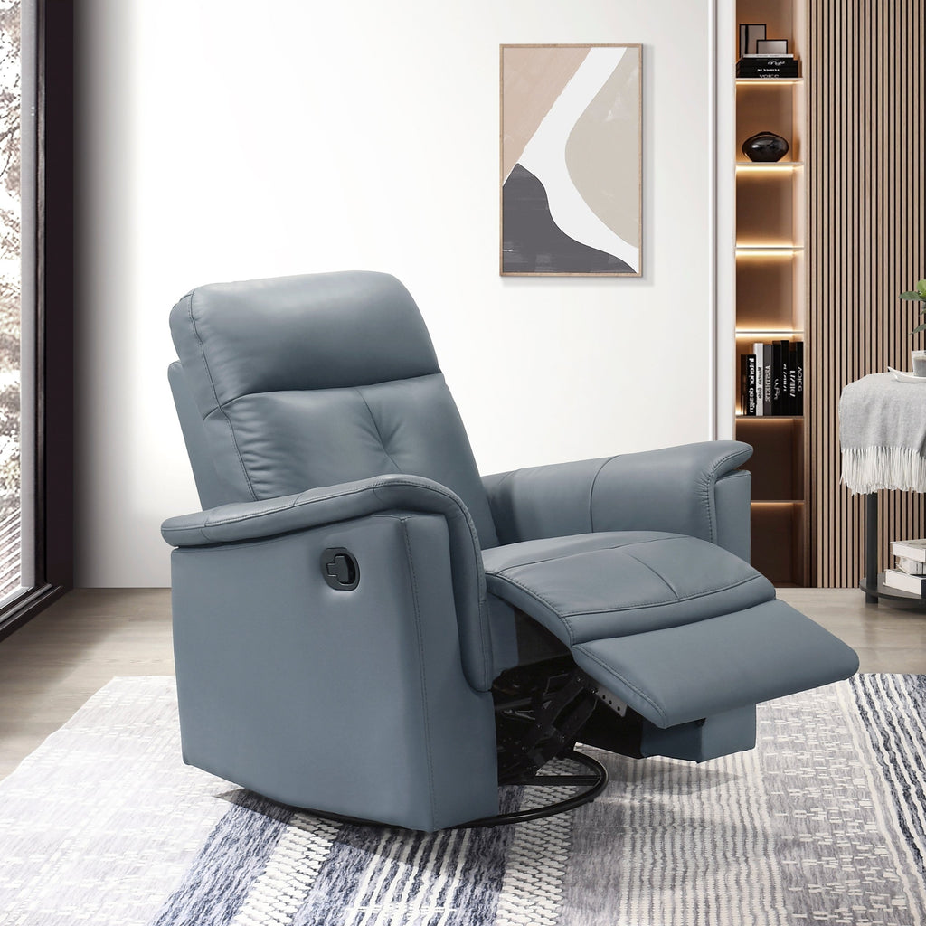 Blue Gray Leather Reclining Swivel Glider Chair