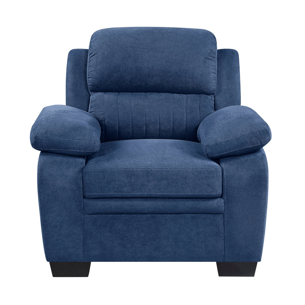 Blue Plush Accent Chair Channel Tufted Solid Wood Frame