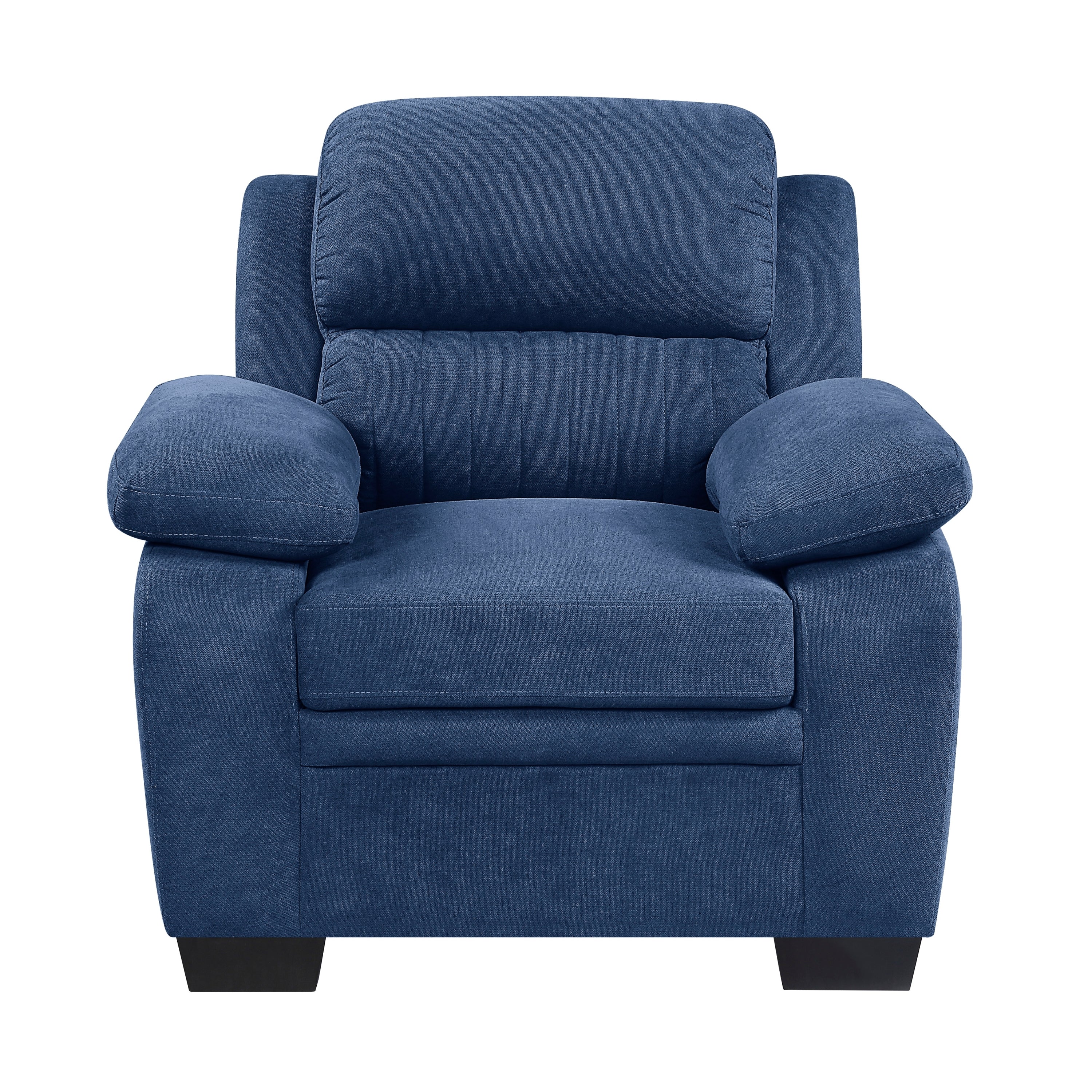 Blue Plush Accent Chair Channel Tufted Solid Wood Frame