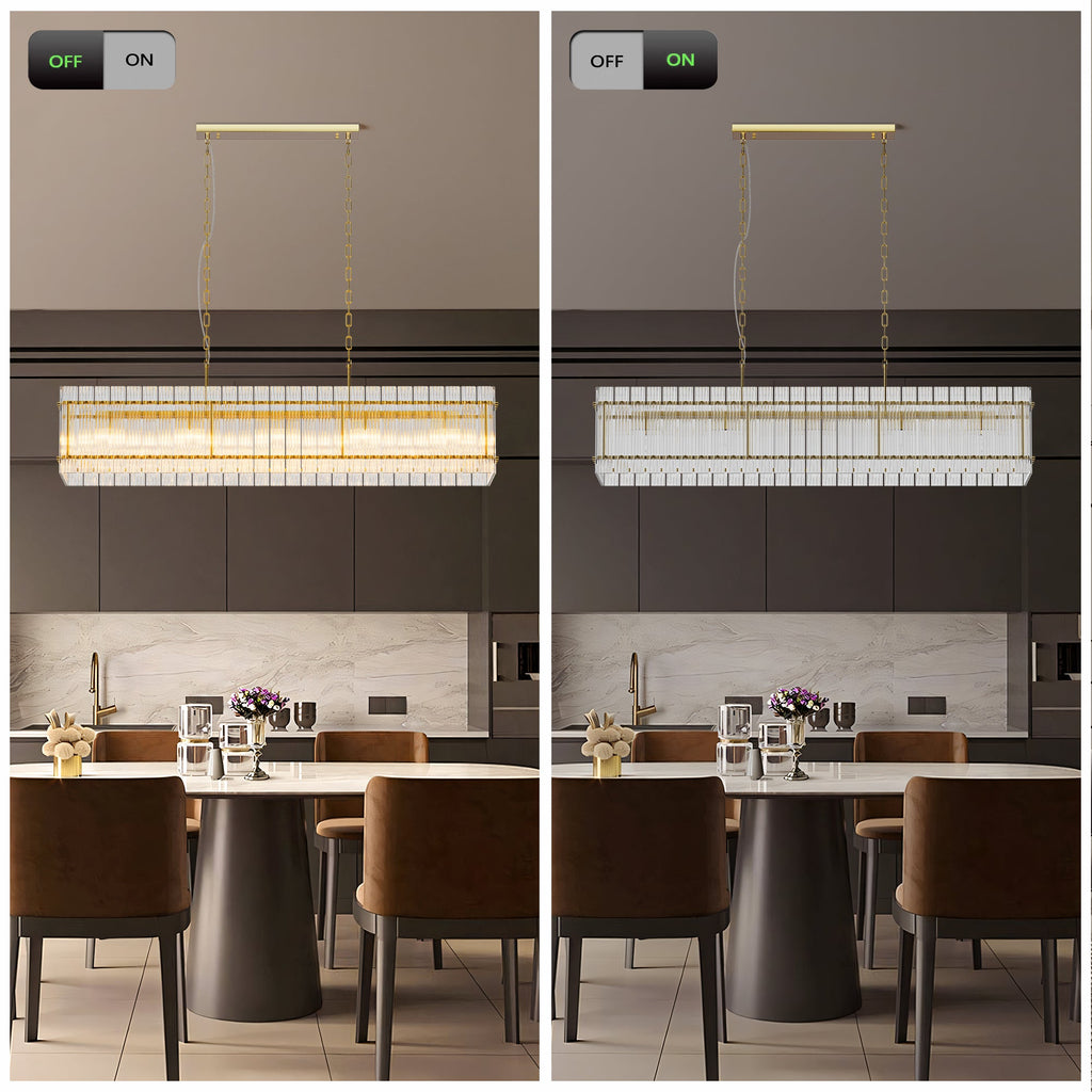 Chandelier Crystal Glass 10-Light Gold Modern Rectangular Pendant Dining