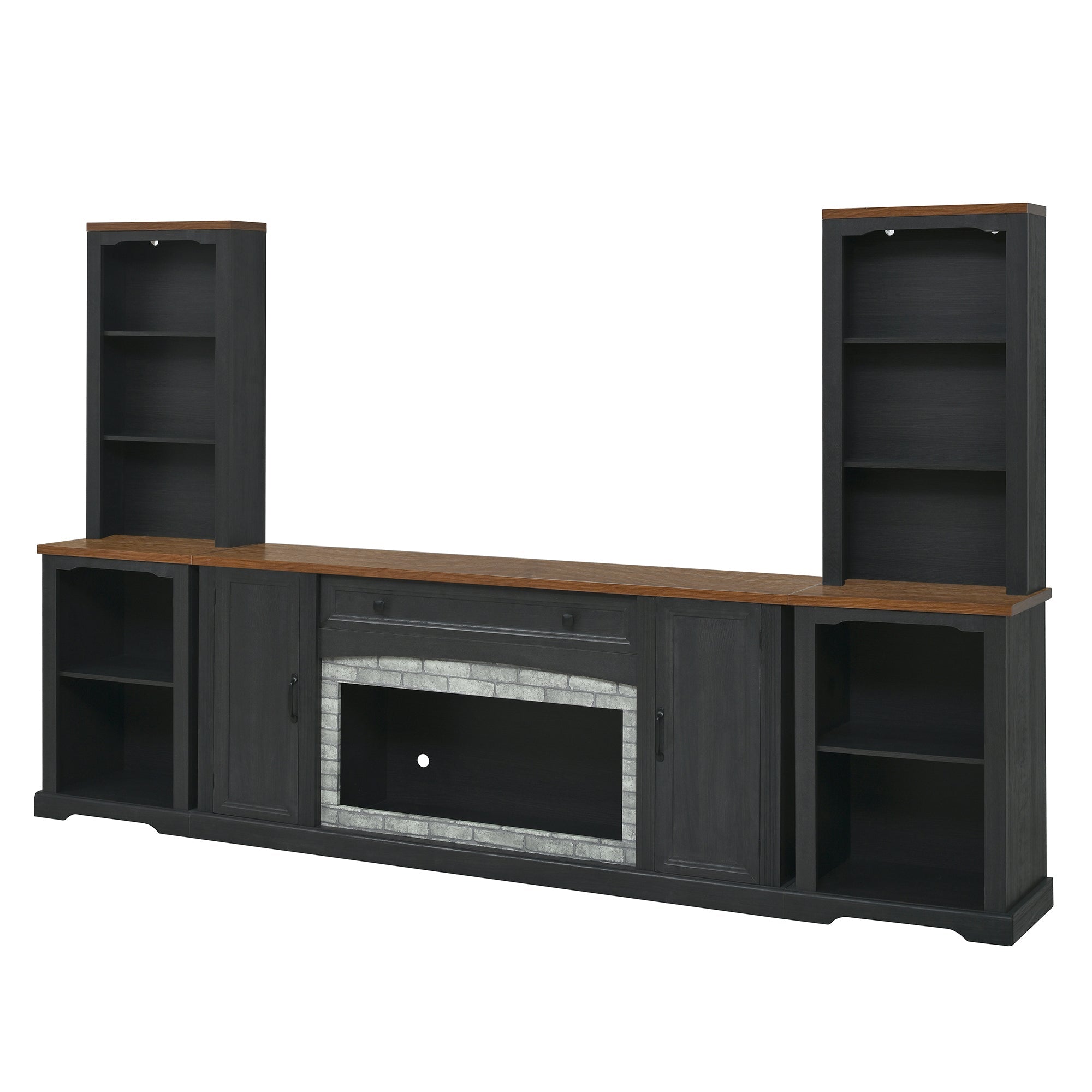 TV Stand 3-Piece Set MDF Walnut Gray Curved Cabinets Fits 70 In TV 109 In