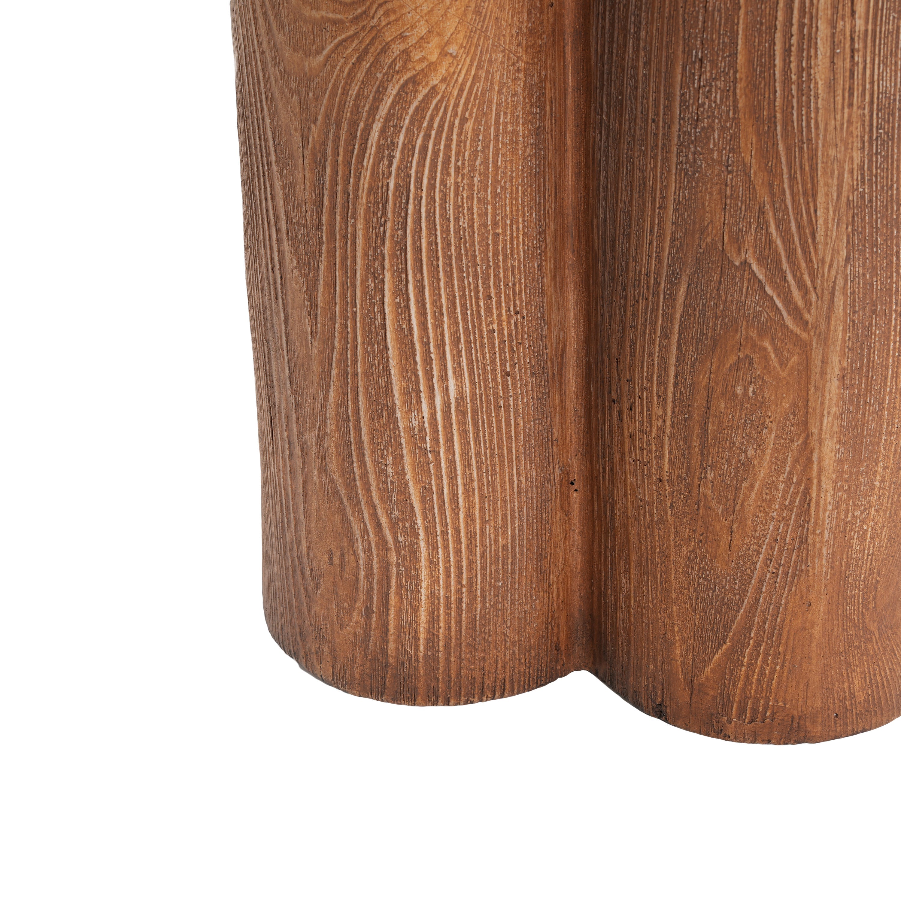 Iris Outdoor Round MGO Side Table Brown Wood-Grain Three-Leg