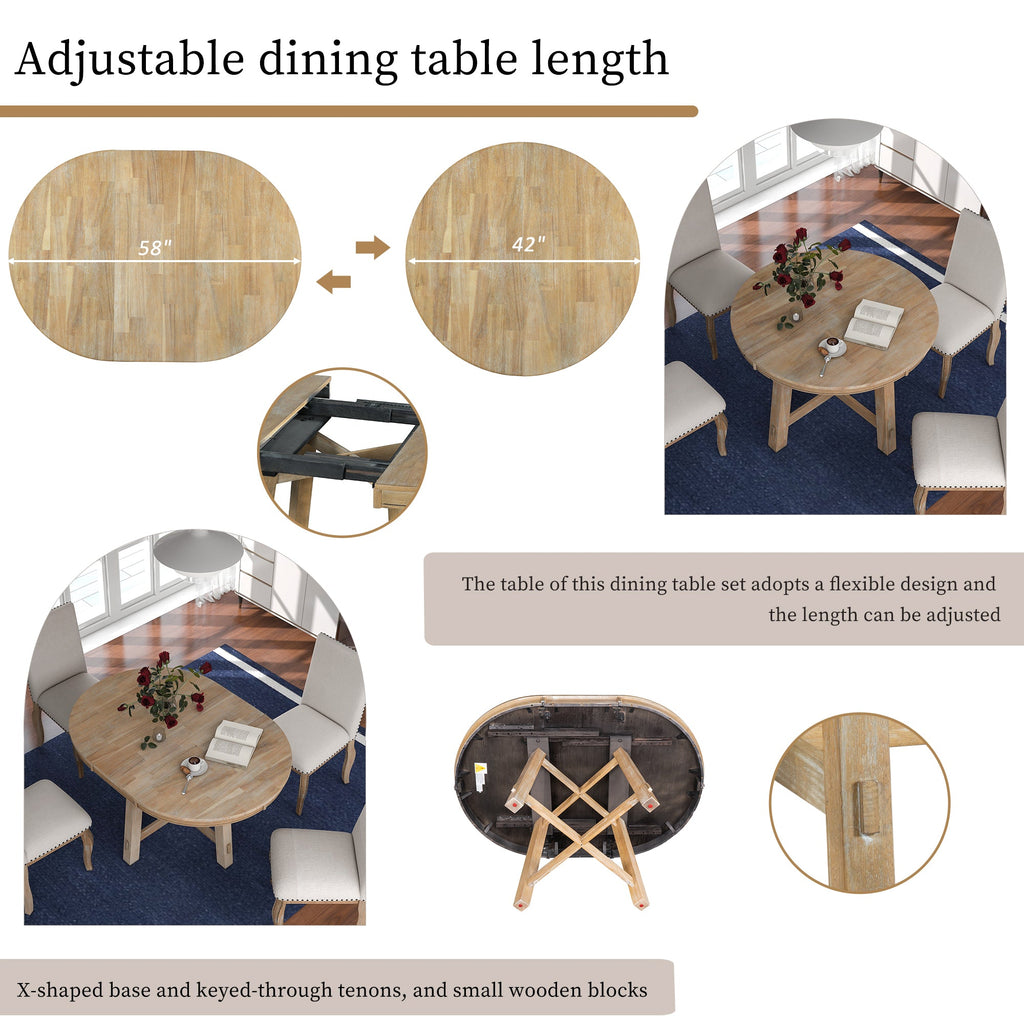 Gia Round Extendable Dining Table with Leaf, Natural Wood