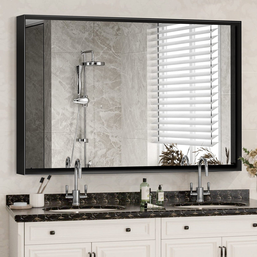 40x30" Glossy Black Bathroom Vanity Mirror Rectangle Wall Mount