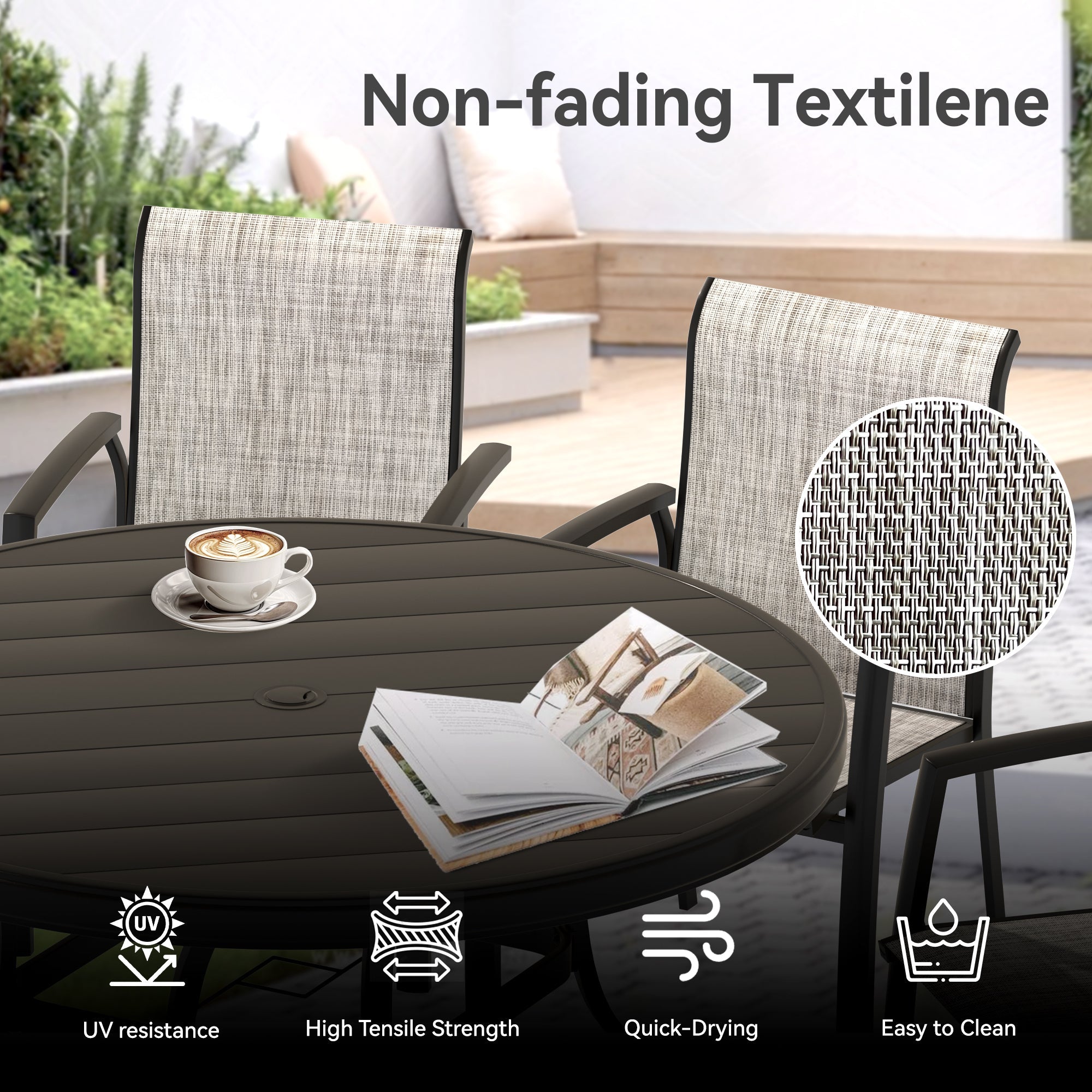 Set of 2 Metal Outdoor Dining Chairs, Black, All Weather
