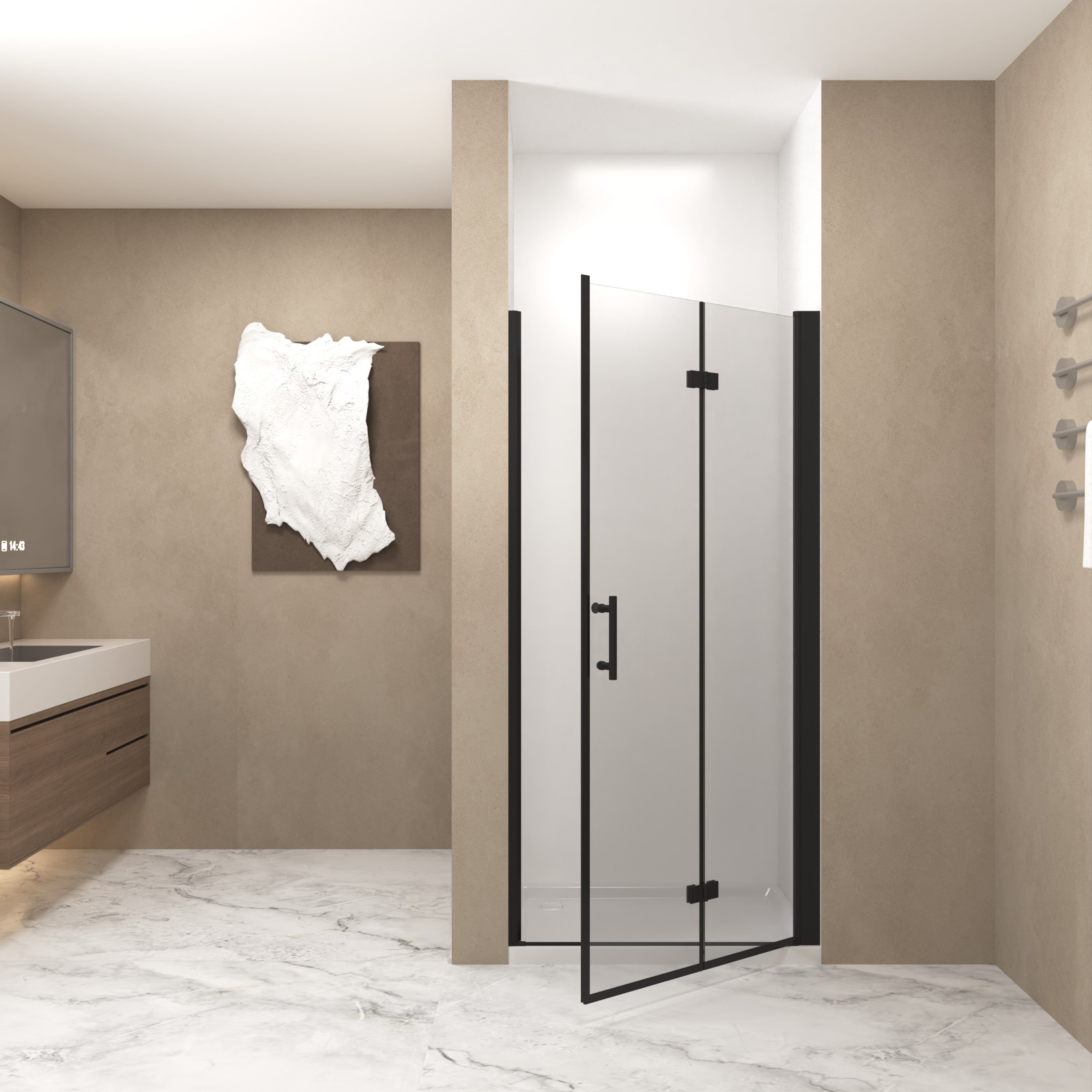 Bifold Shower Door 29-28" x 72" 6mm Tempered Glass Matte Black