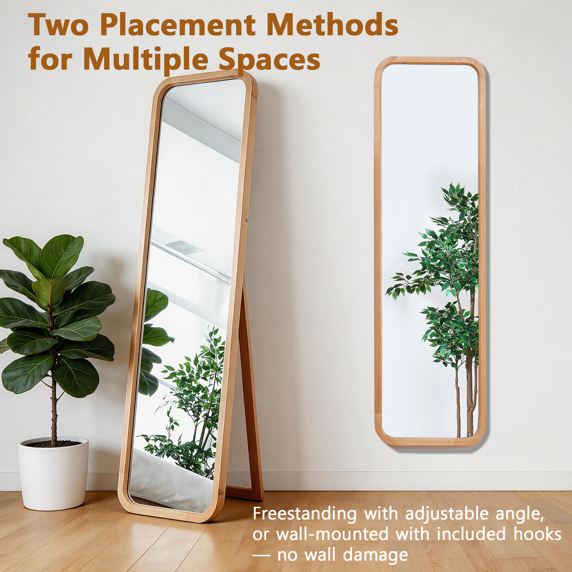 Beech Wood Full Length Floor Mirror with Stand