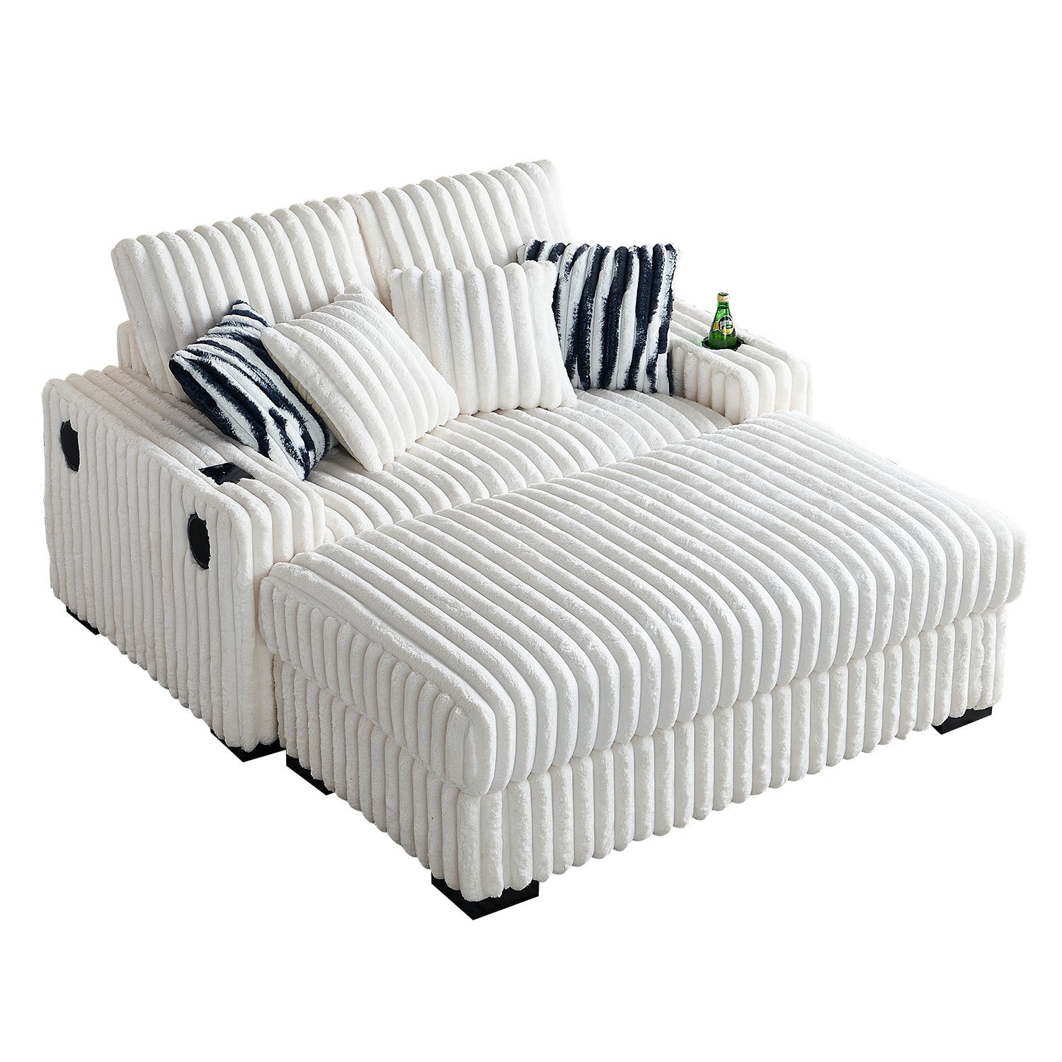 Beige Square Arm Loveseat with Ottoman and Pillows 61.42
