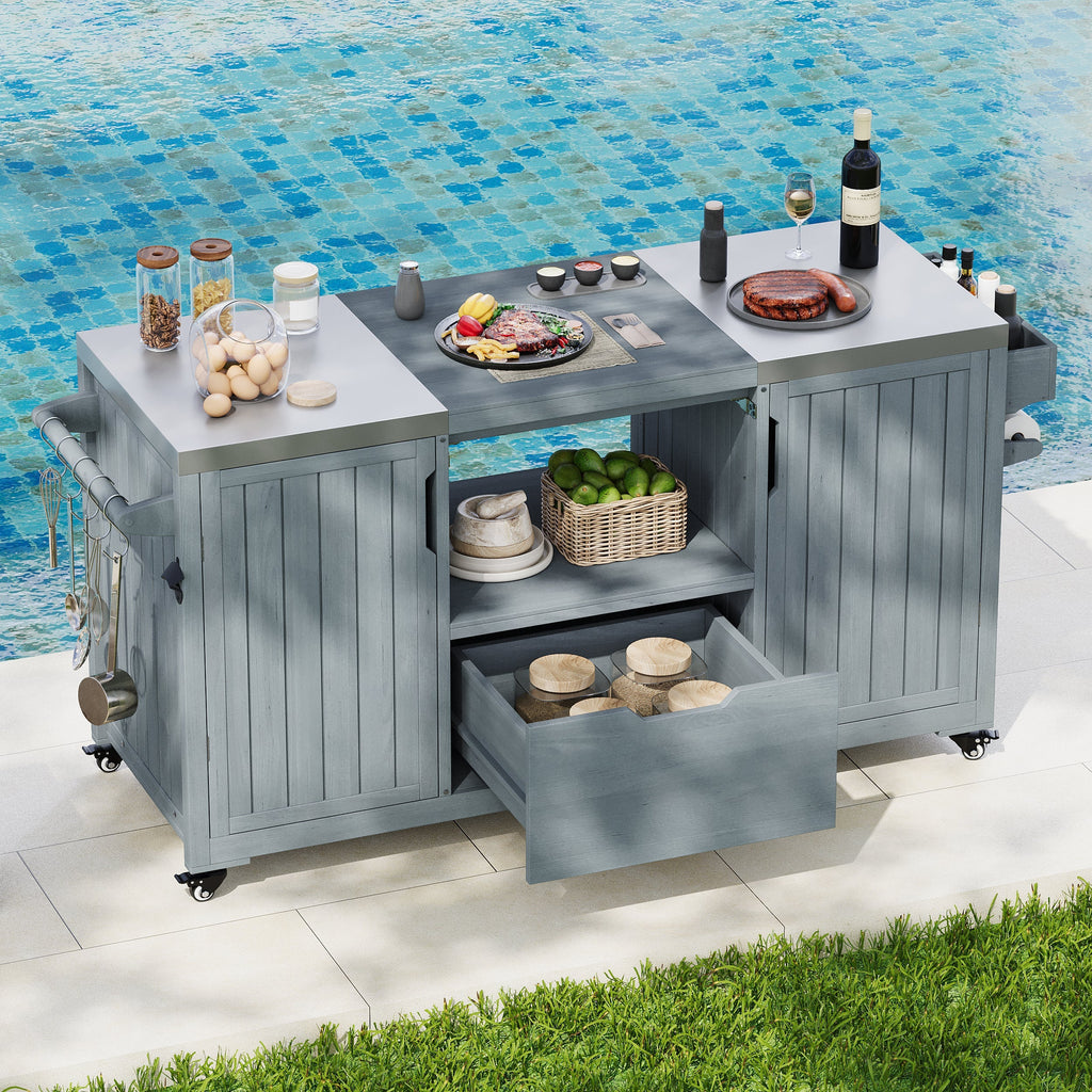 Outdoor Grill Island Cart 66.5" Stainless Steel Tabletop