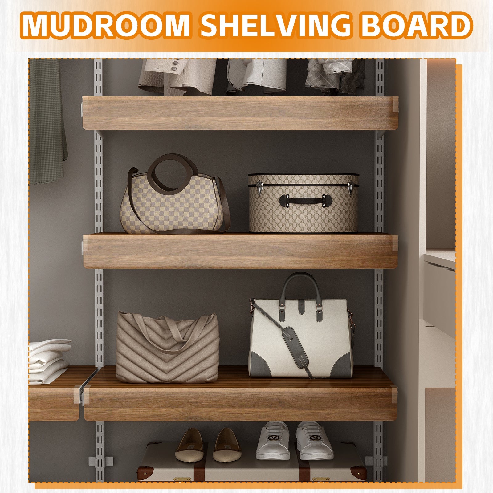 Walnut Foamed PVC Wire Shelf Covers, 5 Piece Set