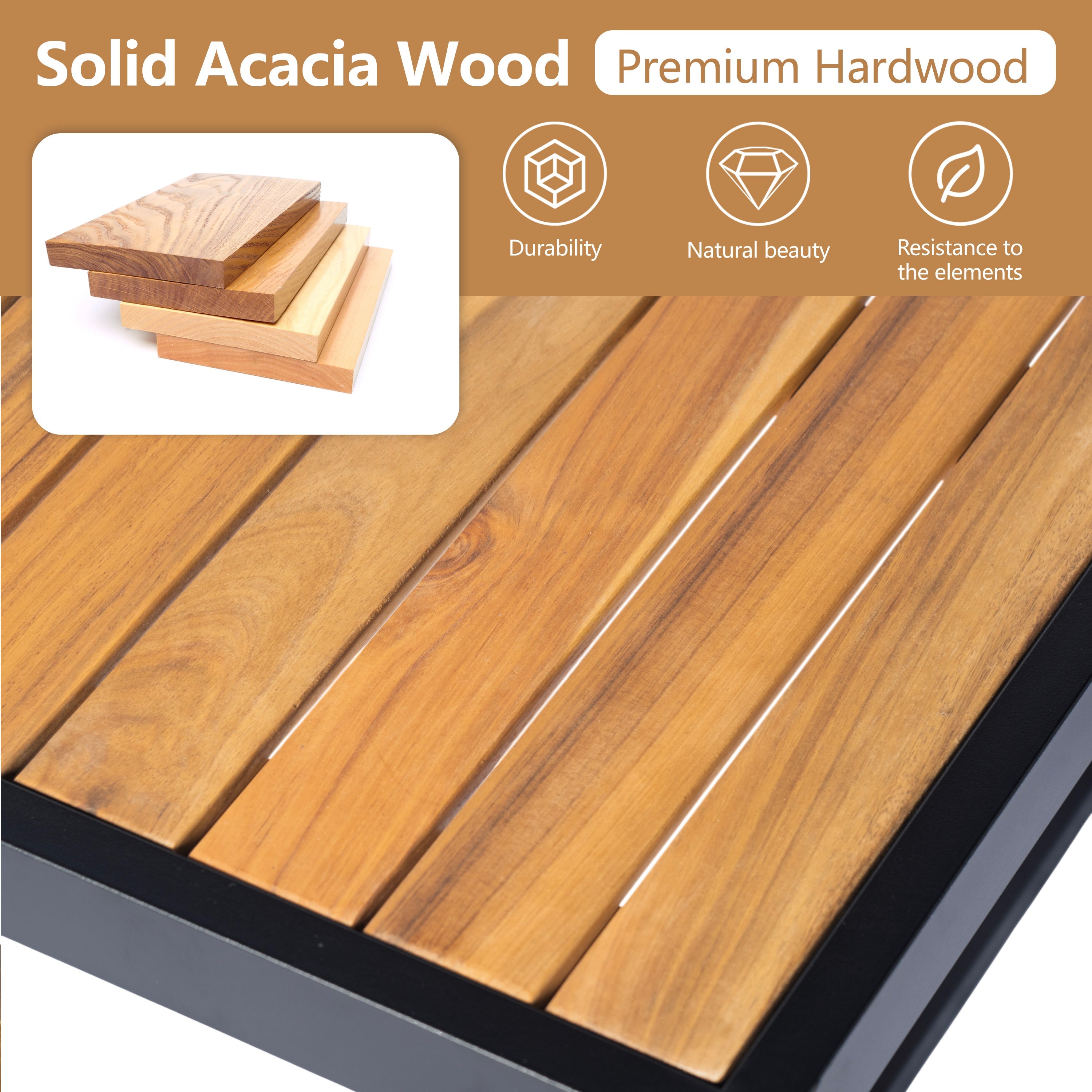 3 Piece Outdoor Patio Set Acacia Wood Steel