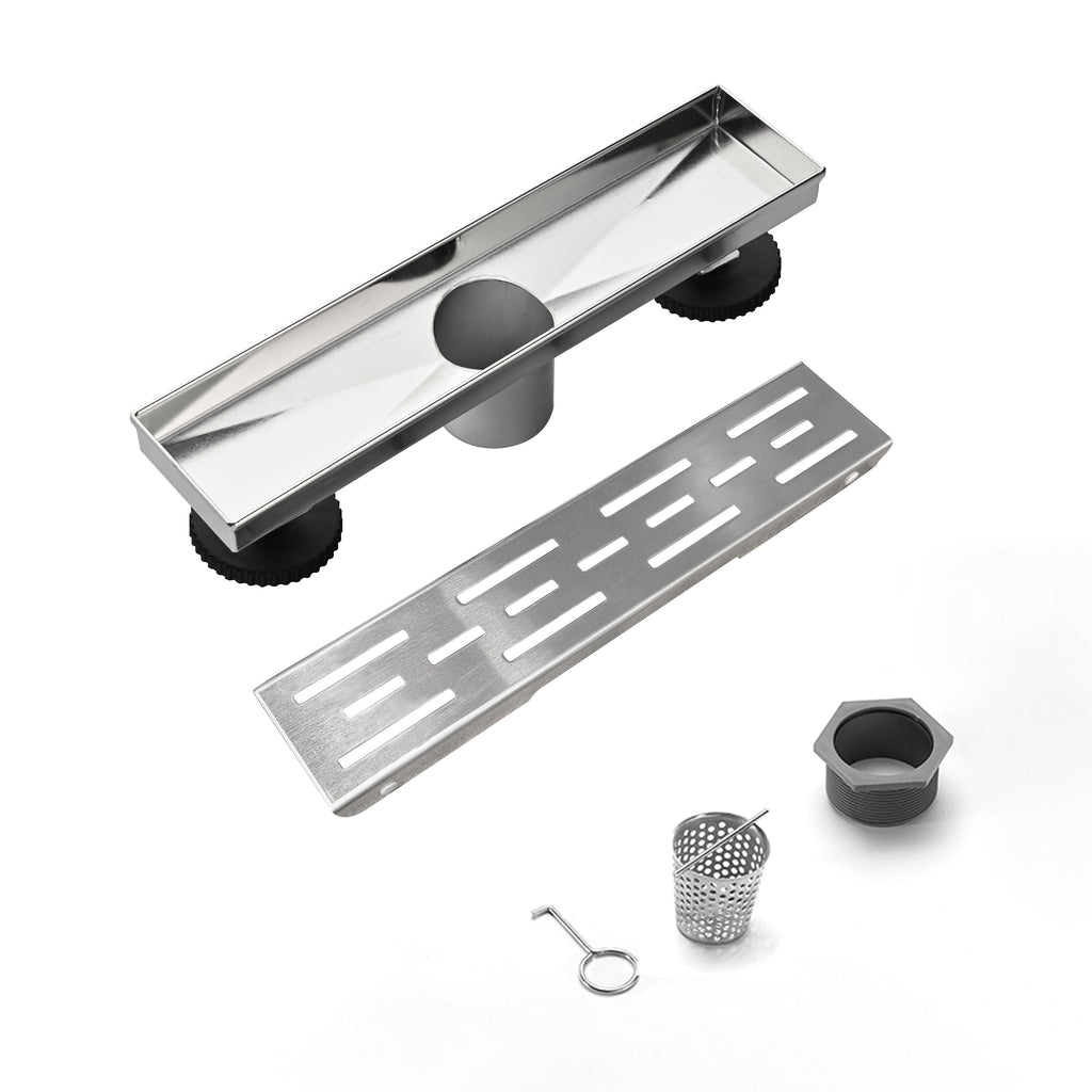 12" Linear Shower Drain Stainless Steel Brick Pattern Grate