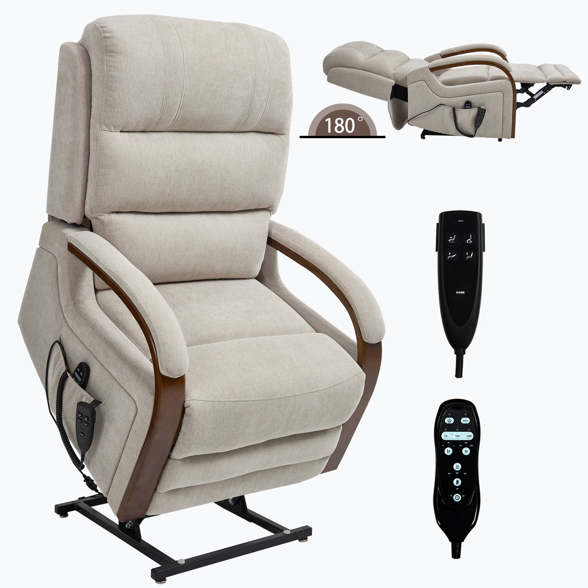 Power Beige Chenille Lift Recliner Chair Dual Motor 350 LBS