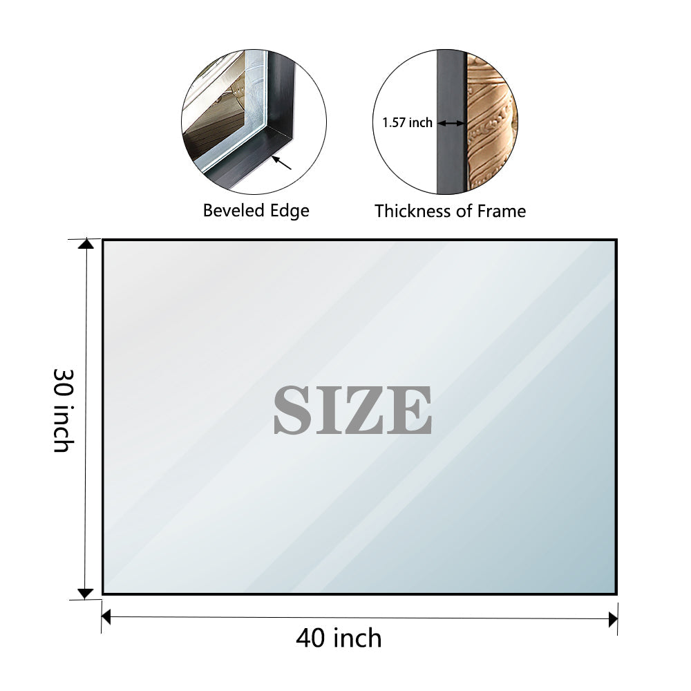 40x30" Glossy Black Bathroom Vanity Mirror Rectangle Wall Mount