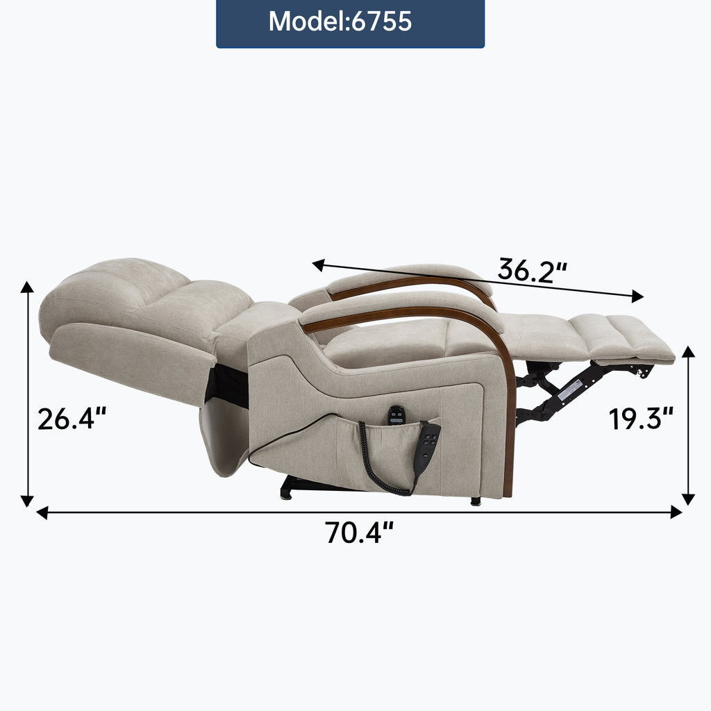 Power Beige Chenille Lift Recliner Chair Dual Motor 350 LBS