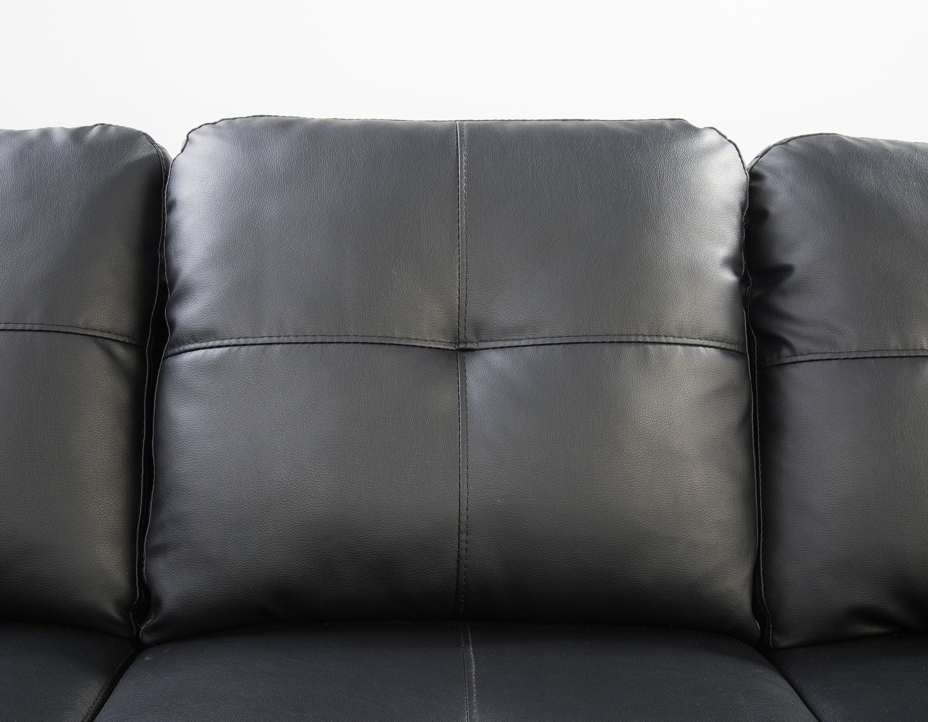 Black Faux Leather L-Shaped Sectional with Storage and Cup Holders