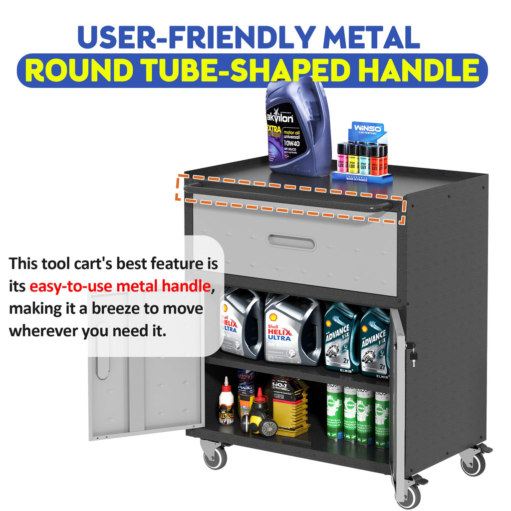 Metal Tool Cabinet with Wheels and Locking Doors