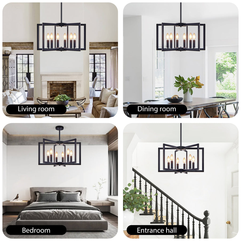 Chandelier Black Geometric 6-Light Industrial Metal Pendant 22 In