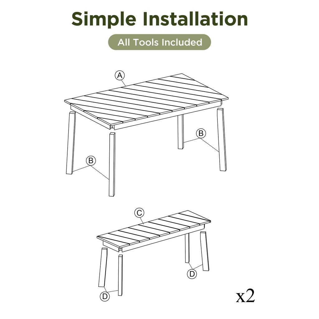 Acacia Wood 3-Piece Dining Set with Table and Bench