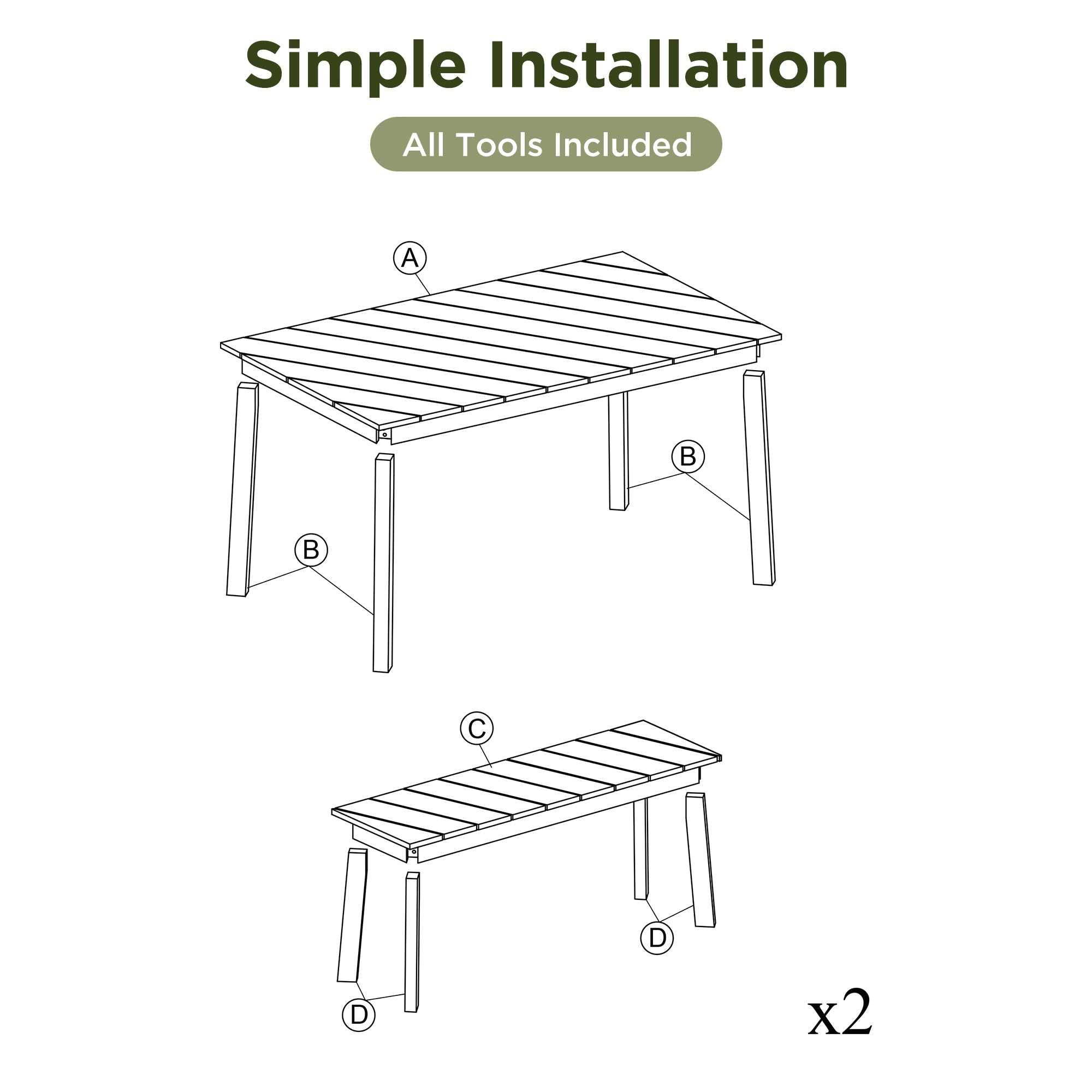 Acacia Wood 3-Piece Dining Set with Table and Bench