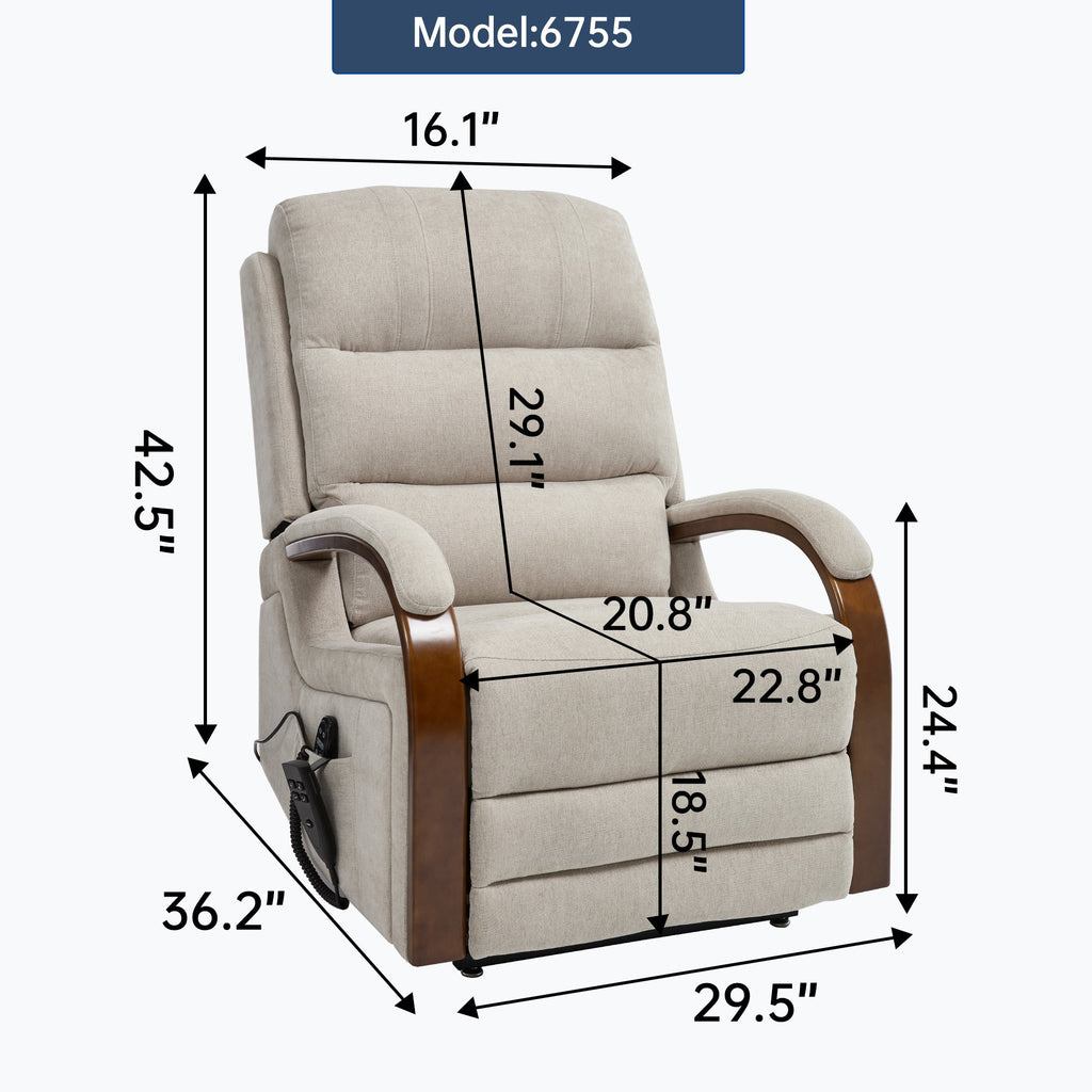 Power Beige Chenille Lift Recliner Chair Dual Motor 350 LBS