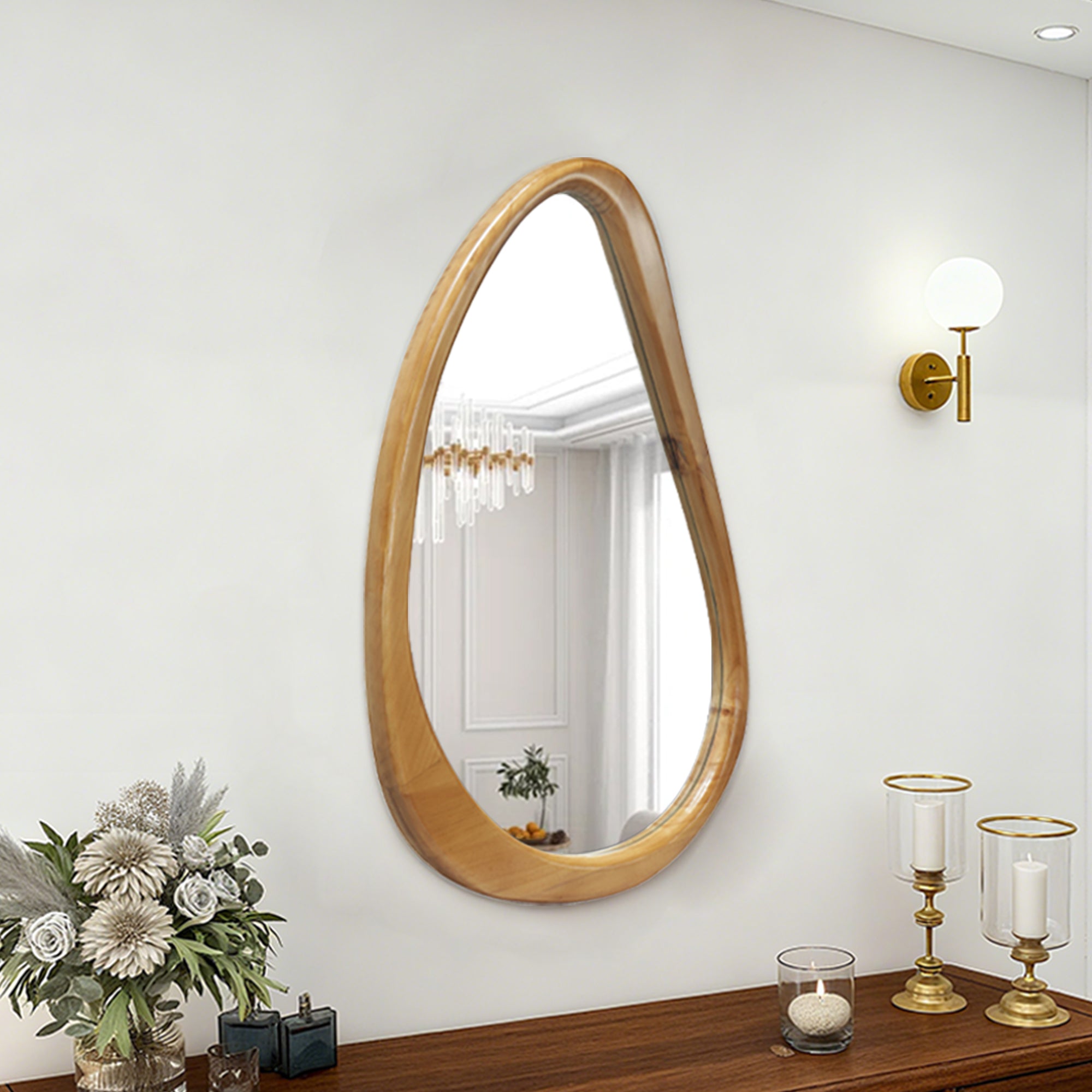 Modern Teardrop Wooden Wall Mirror 29.92" x 20.08