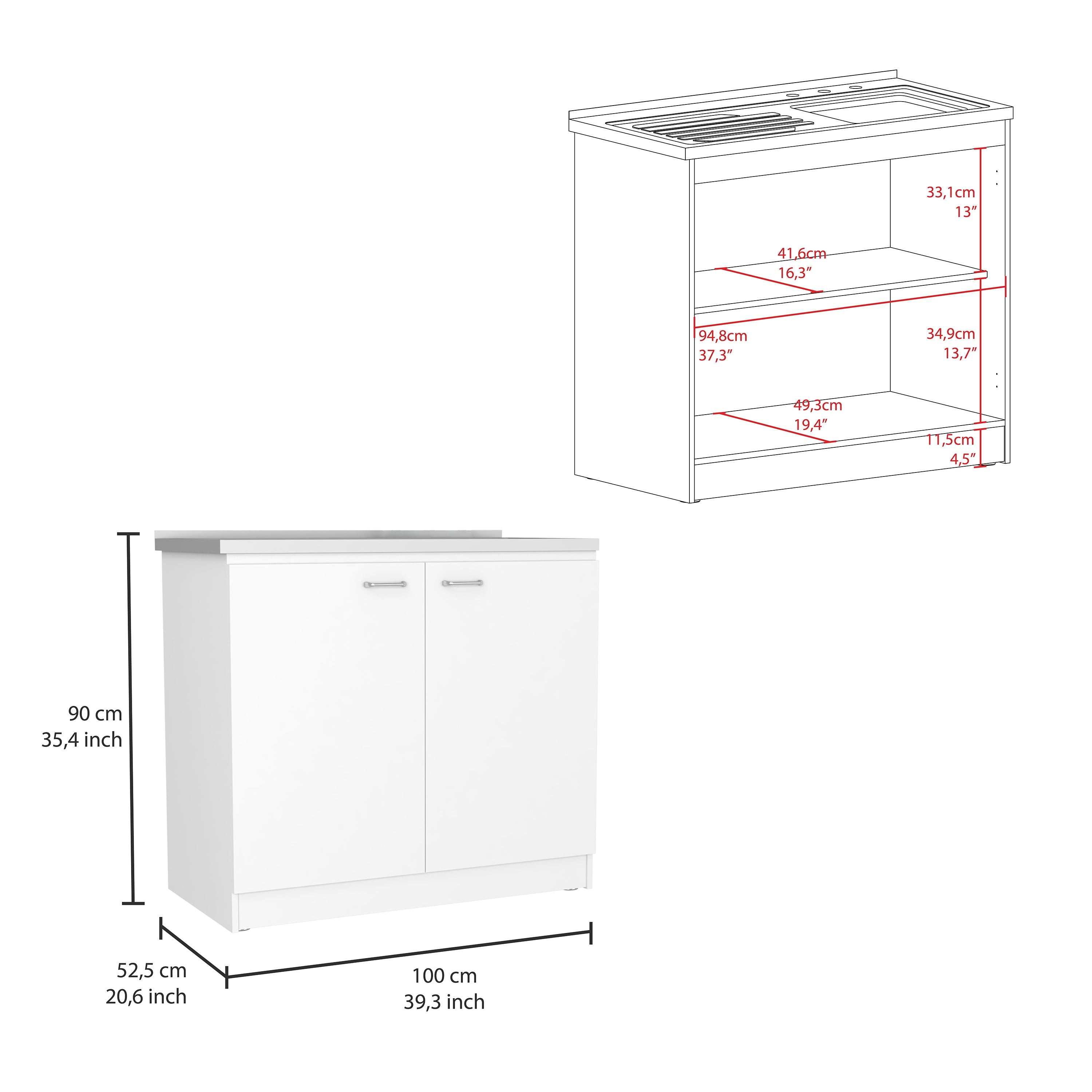 White Double Door Utility Sink Cabinet with Shelf