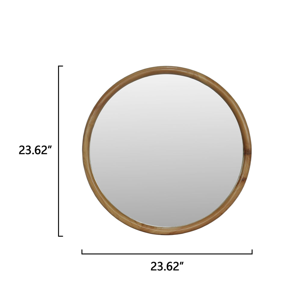 23.62" Round Wood Frame Wall Mirror Mid-Century Modern