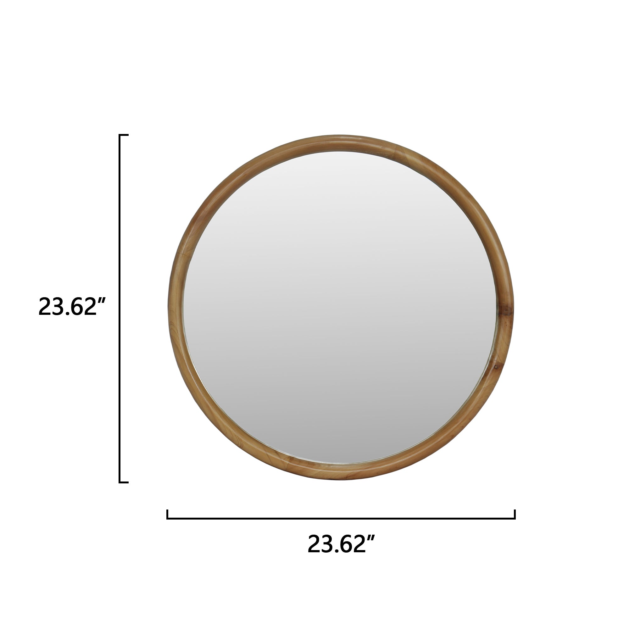 23.62" Round Wood Frame Wall Mirror Mid-Century Modern