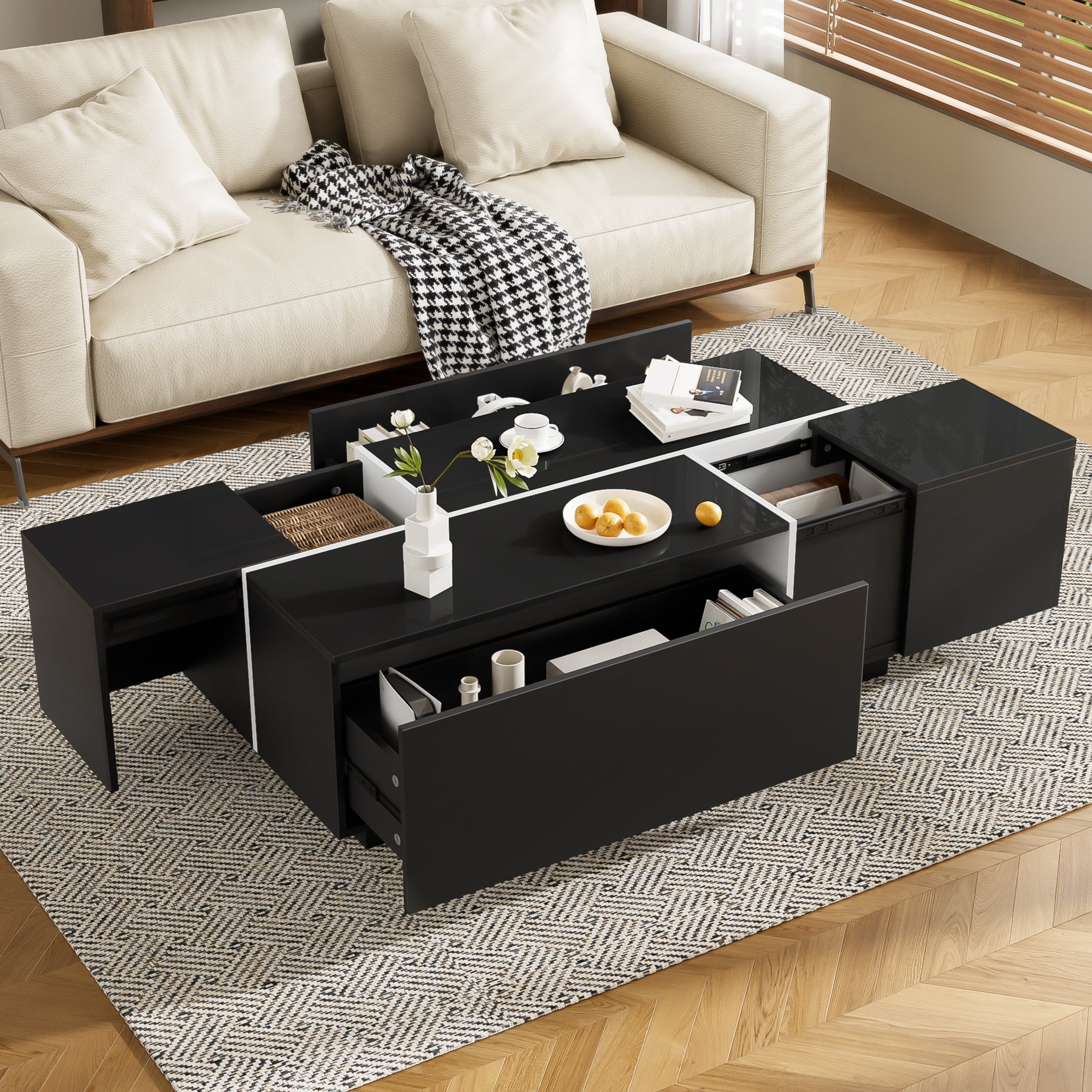 U-Can Extendable Coffee Table 47-72" with Storage Drawers