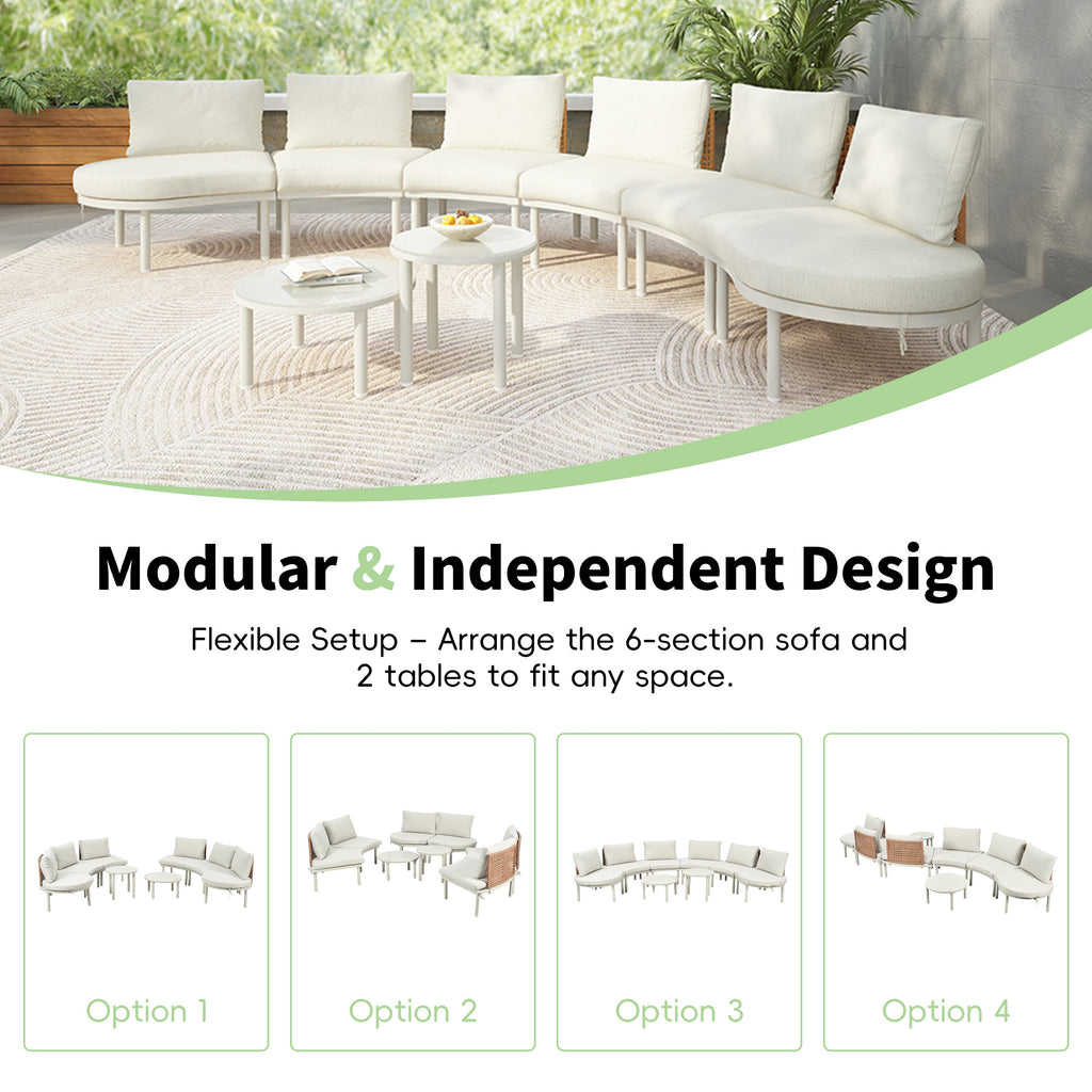 Outdoor Sectional Set PE Wicker Aluminum Beige Half Moon 8 Piece