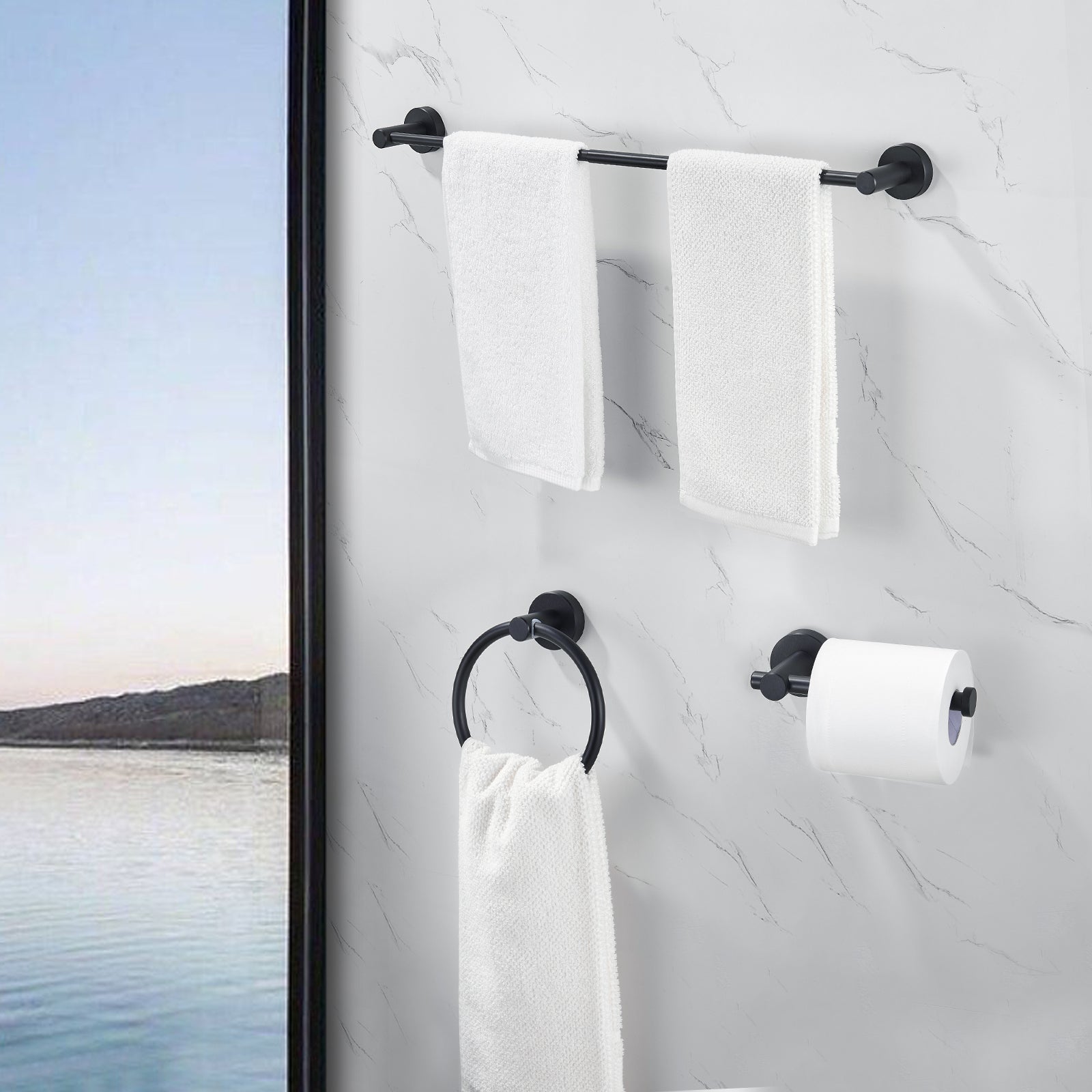 Matte Black Aluminum Towel Bar Set 3-Piece 16-27