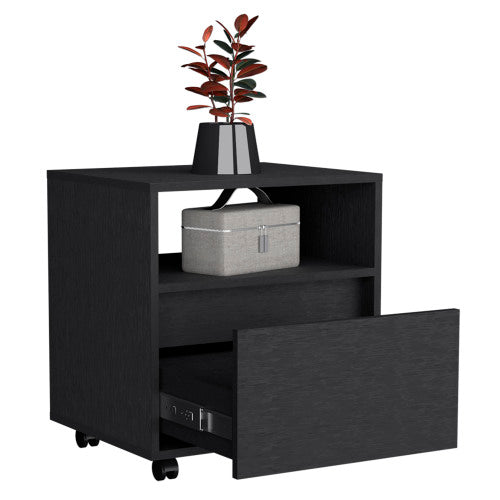 Nightstand - Modern - Laminated Particle Board - Black - Casters