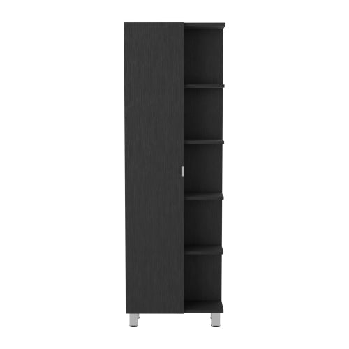 Linen Cabinet with Mirror - Open Shelves - Space Saving - Black
