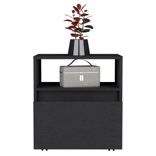 Nightstand - Modern - Laminated Particle Board - Black - Casters