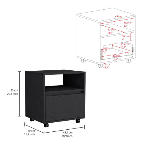 Nightstand - Modern - Laminated Particle Board - Black - Casters