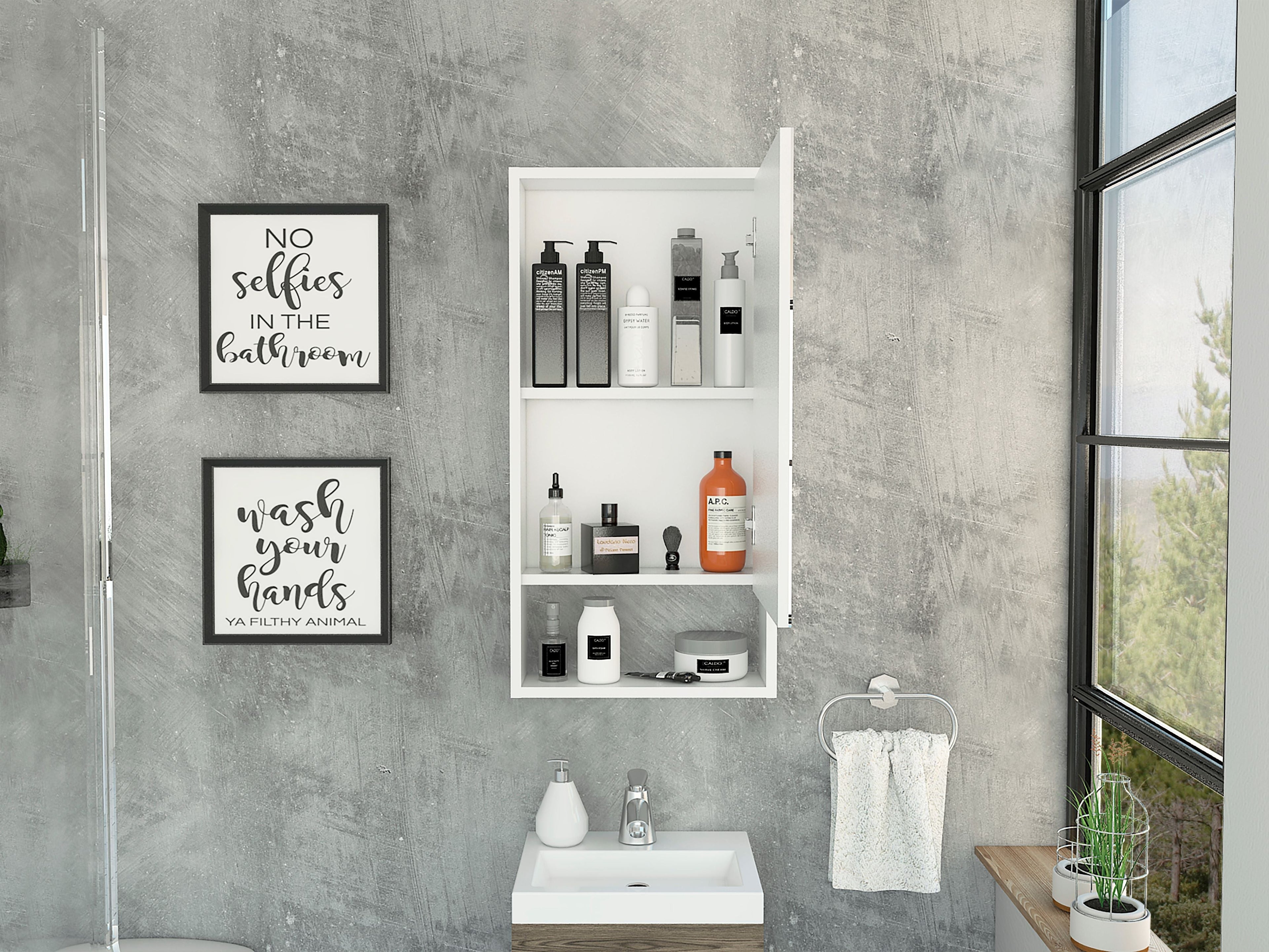 Mirrored Medicine Cabinet - Open Shelf - 35.4"H x 17.9"W
