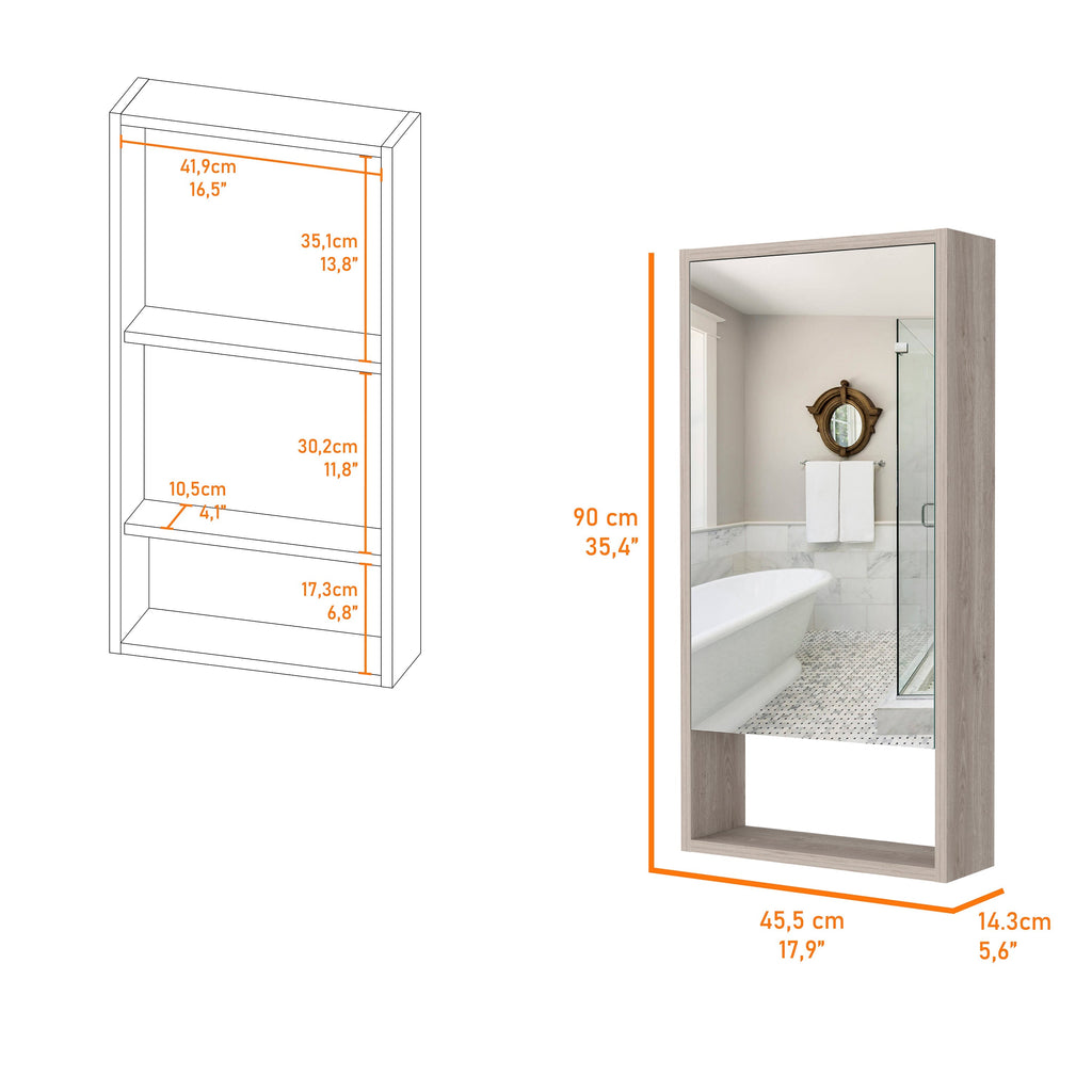 Mirrored Medicine Cabinet - Open Shelf - 35.4"H x 17.9"W