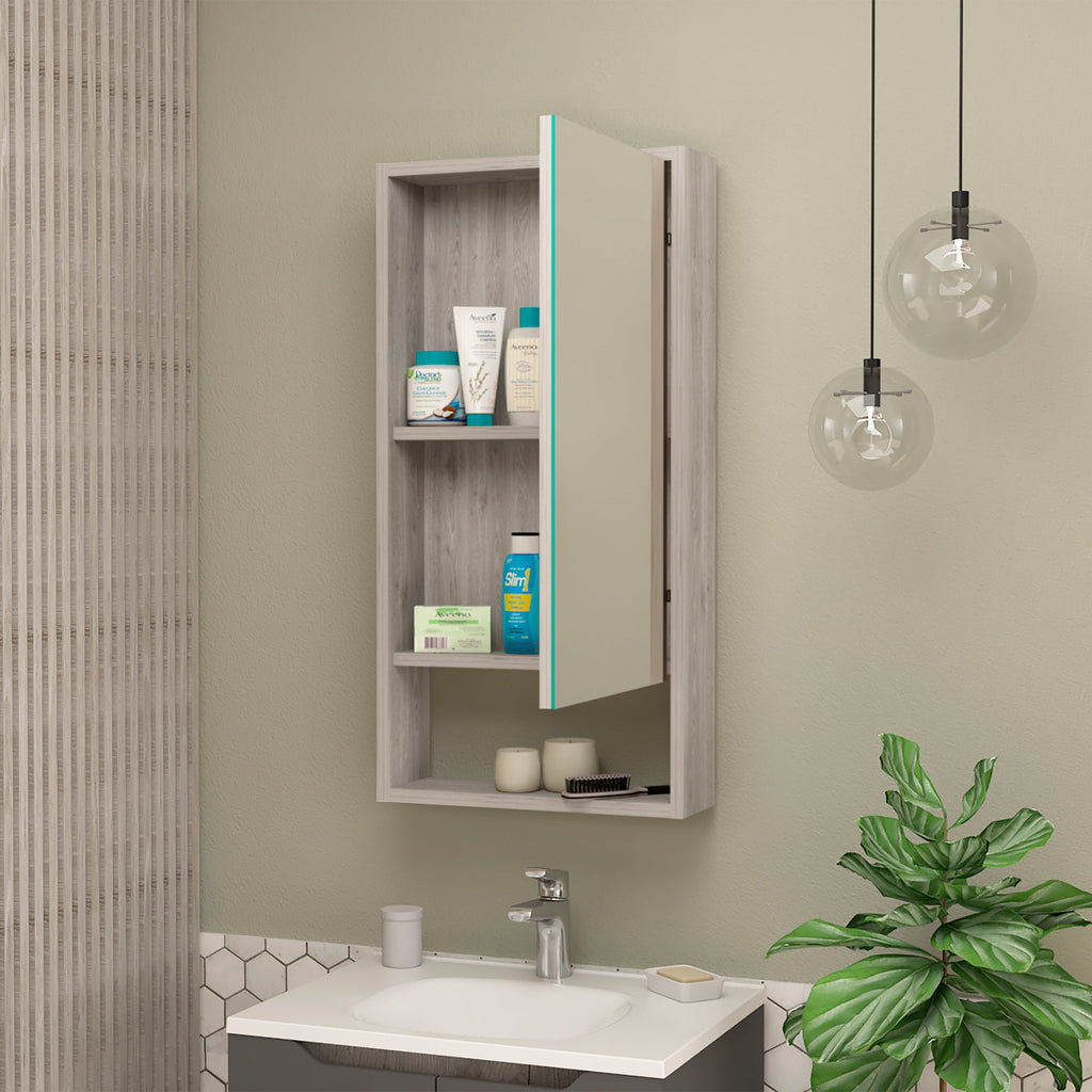 Mirrored Medicine Cabinet - Open Shelf - 35.4"H x 17.9"W