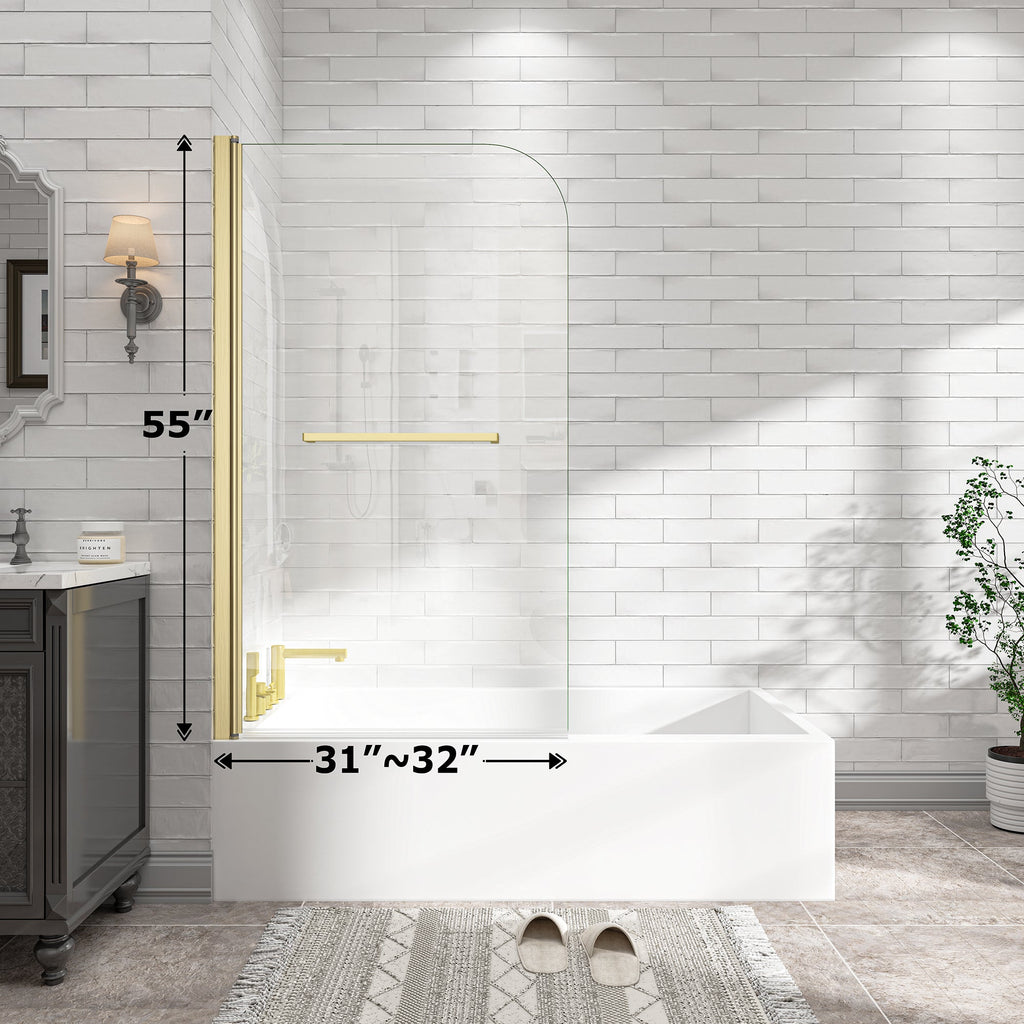 31"-32" W x 55" H Brushed Gold Frameless Pivot Shower Door
