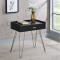 End Table - Storage Drawer - Black Wood with Gold Hairpin Legs