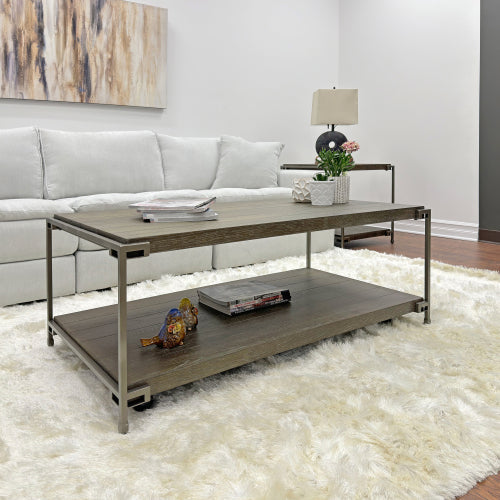 Coffee Table - Hardwood & Oak Veneer - Aged Graphite - Casters
