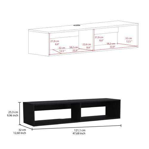 Floating TV Stand - Wall-Mounted - Two Open Shelves - 47.6" Wide