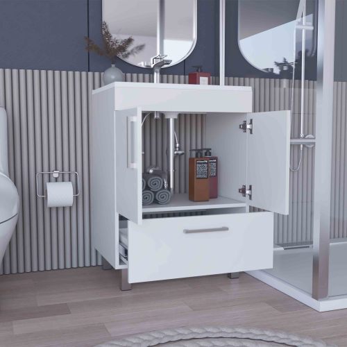 Single Bathroom Vanity - Double Door and Drawer - White - 29.5"
