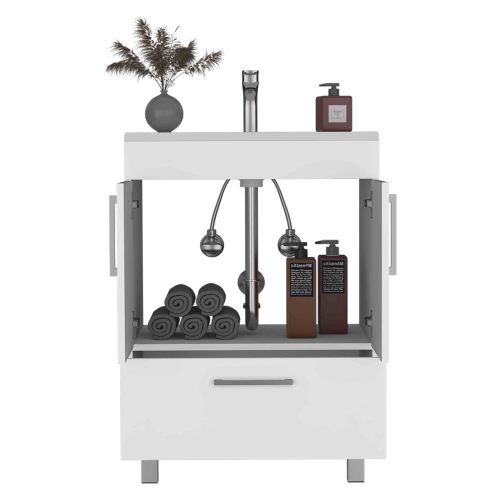 Single Bathroom Vanity - Double Door and Drawer - White - 29.5"